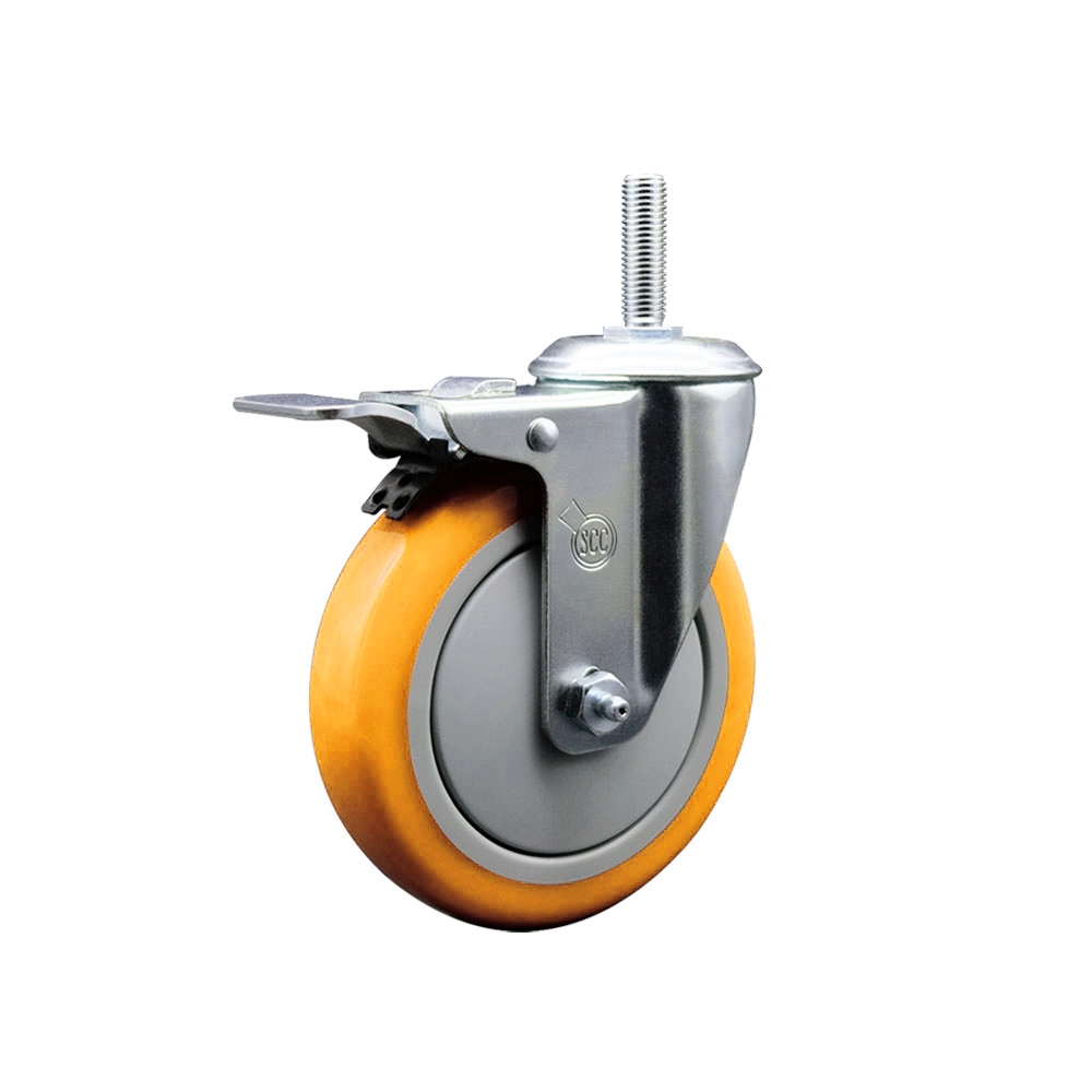 SCC-TSTTL20S514-PPUB-YEL-34212 Polyurethane Swivel Threaded Stem Caster with 5 x 1.25 in. Yellow Wheel & 0.75 in. Stem & Total Locking Brake