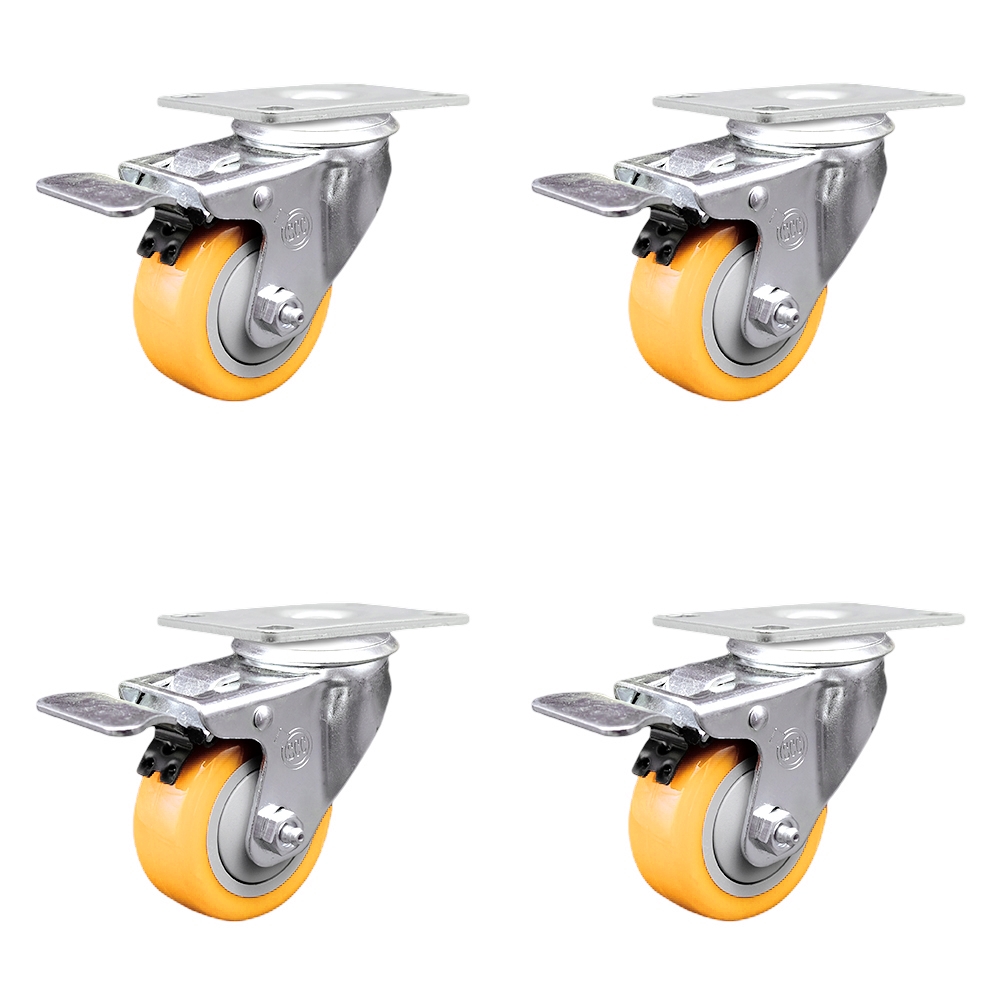 SCC-TTL20S3514-PPUB-YEL-4 Polyurethane Swivel Top Plate Caster with 3.5 in. Yellow Wheels - Set of 4