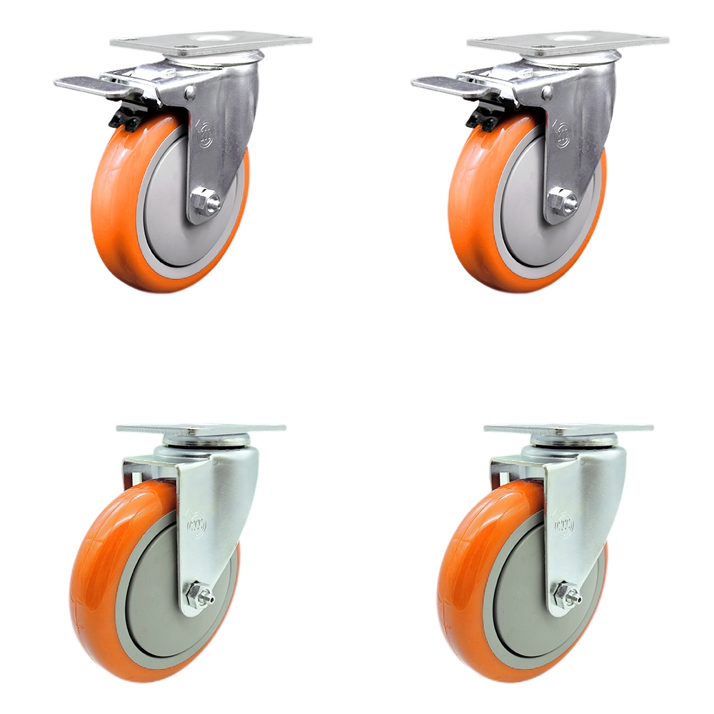 SCC-TTL20S514-PPUB-ORG-2-S-2 Polyurethane Swivel Top Plate Caster with 5 in. Orange Wheels - Set of 4
