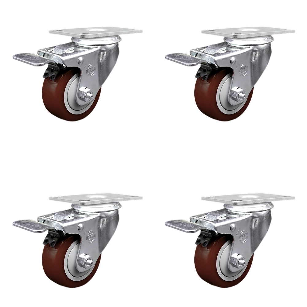 SCC-SSTTL20S314-PPUB-MRN-4 Stainless Steel Polyurethane Swivel Top Plate Caster with 3 x 1.25 in. Maroon Wheels - Set of 4