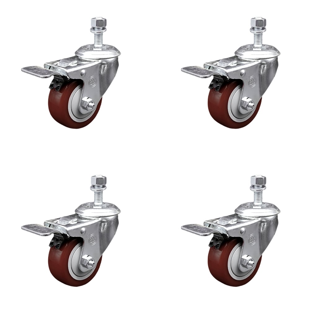 SCC-TSTTL20S314-PPUB-MRN-121315-4 Polyurethane Swivel Threaded Stem Caster with 3 x 1.25 in. Maroon Wheels & 0.5 in. Stems - Set of 4