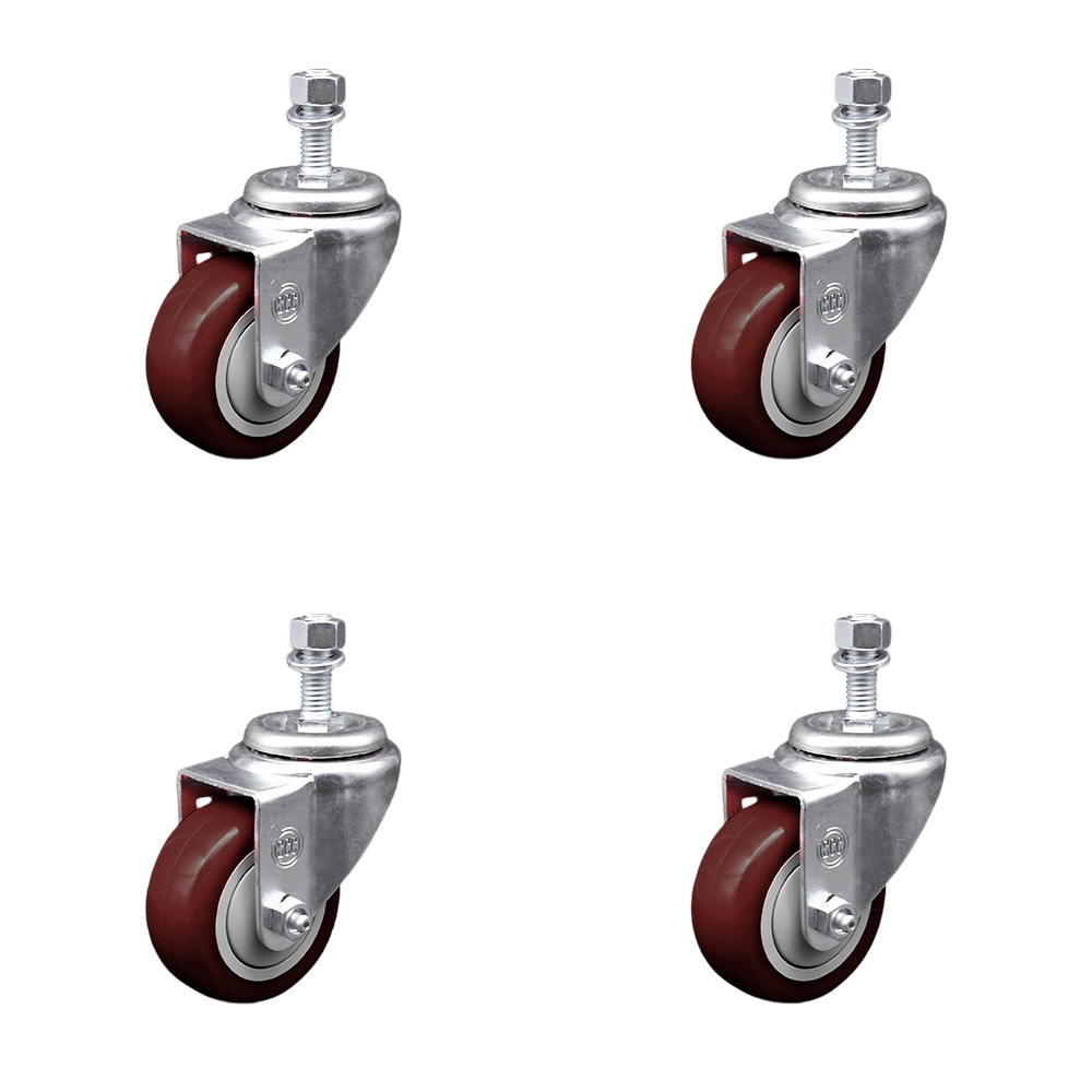 SCC-TS20S3514-PPUB-MRN-121315-4 Polyurethane Swivel Threaded Stem Caster with 3.5 x 1.25 in. Maroon Wheels & 0.5 in. Stems - Set of 4