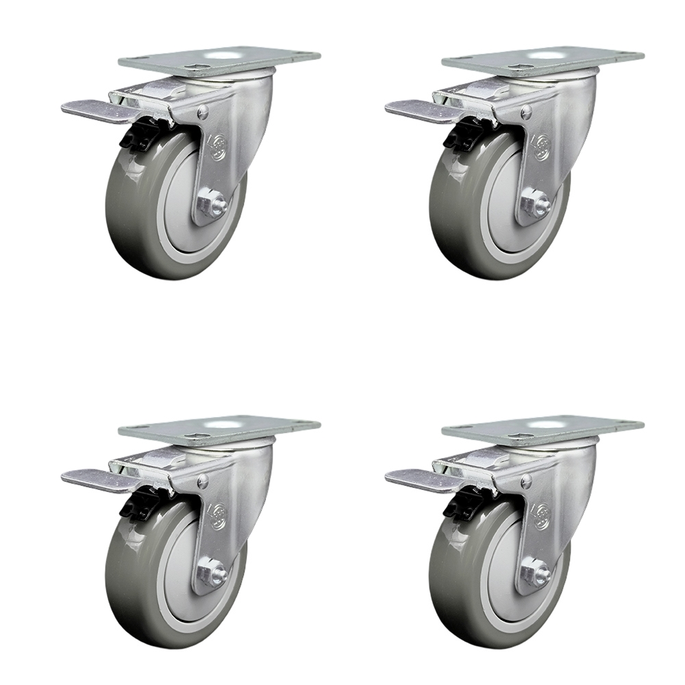 SCC-SSTTL20S414-PPUB-4 Stainless Steel Polyurethane Swivel Top Plate Caster with 4 x 1.25 in. Gray Wheels - Set of 4