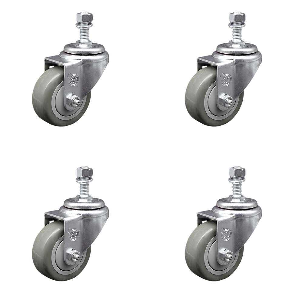 SCC-TS20S314-PPUB-121315-4 Polyurethane Swivel Threaded Stem Caster with 3 x 1.25 in. Gray Wheels & 0.5 in. Stems - Set of 4