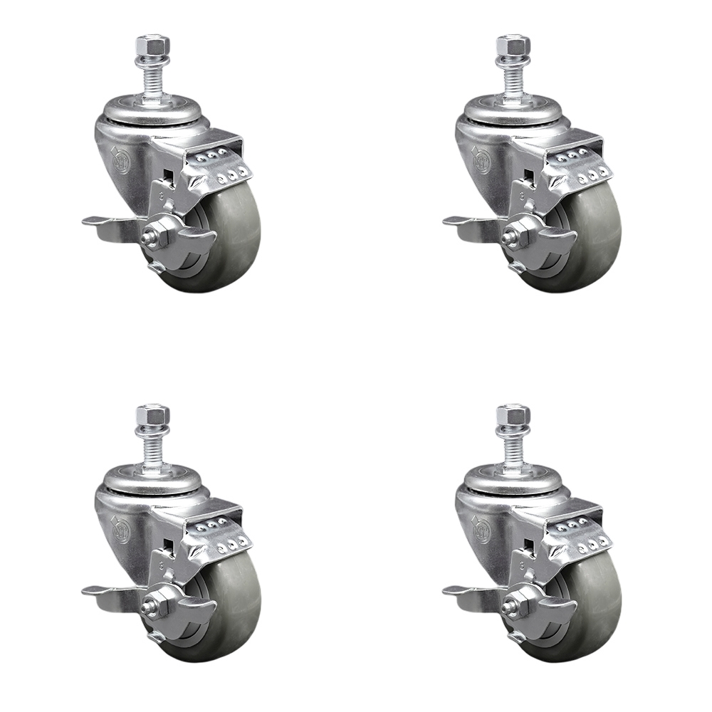 SCC-SSTS20S3514-PPUB-TLB-121315-4 Stainless Steel Polyurethane Swivel Threaded Stem Caster with 3.5 x 1.25 in. Gray Wheels & 0.5 in. Stems - Set of 4
