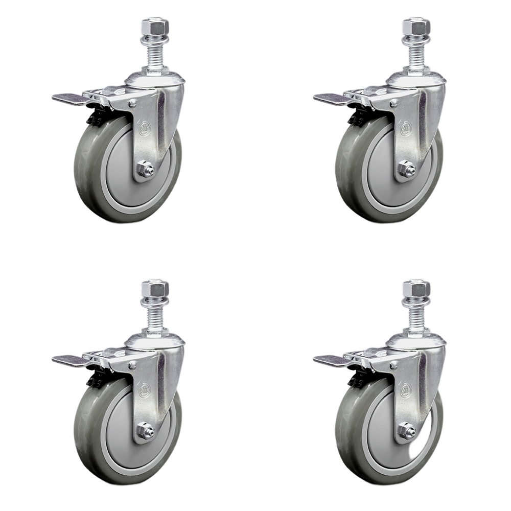 SCC-SSTSTTL20S514-PPUB-121315-4 Stainless Steel Polyurethane Swivel Threaded Stem Caster with 5 x 1.25 in. Gray Wheels & 0.5 in. Stems - Set of 4