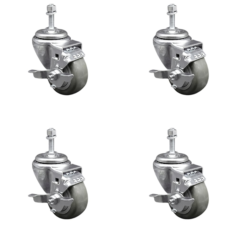 SCC-TS20S3514-PPUB-TLB-381615-4 Polyurethane Swivel Threaded Stem Caster with 3.5 x 1.25 in. Gray Wheels & 0.38 in. Stems - Set of 4