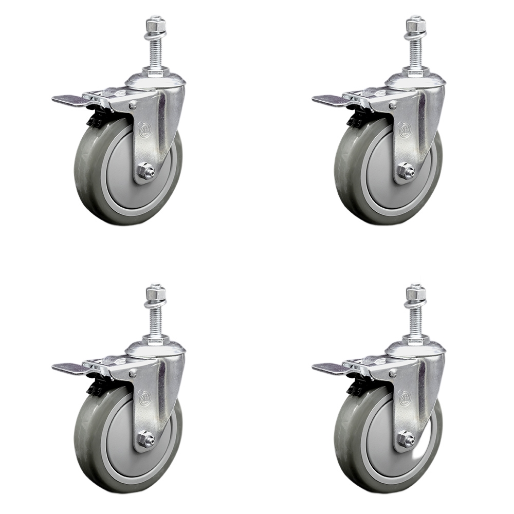 SCC-SSTSTTL20S514-PPUB-381615-4 Stainless Steel Polyurethane Swivel Threaded Stem Caster with 5 x 1.25 in. Gray Wheels & 0.38 in. Stems - Set of 4