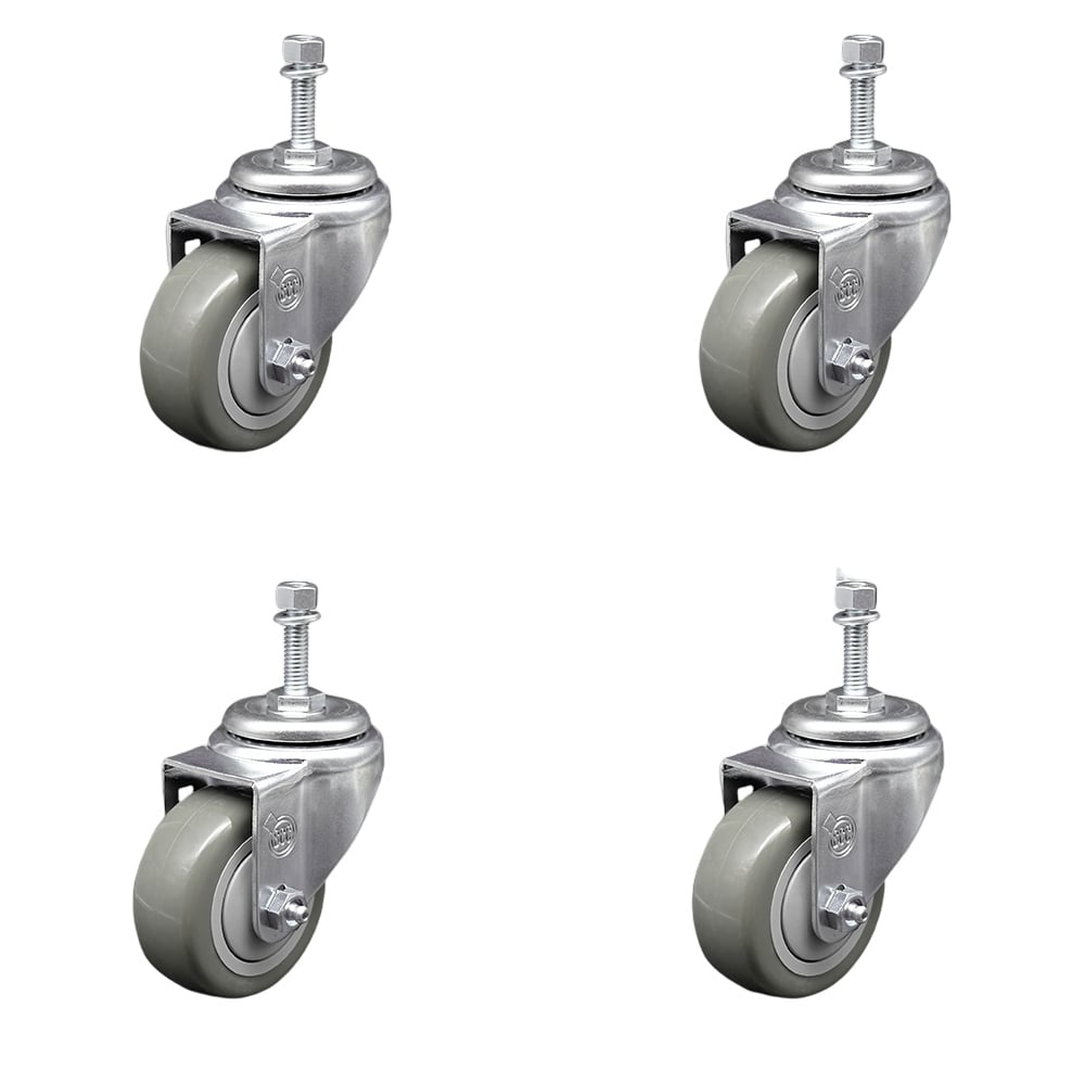 SCC-SSTS20S3514-PPUB-M1015-4 Stainless Steel Polyurethane Swivel Threaded Stem Caster with 3.5 x 1.25 in. Gray Wheels & 10 mm Stems - Set of 4