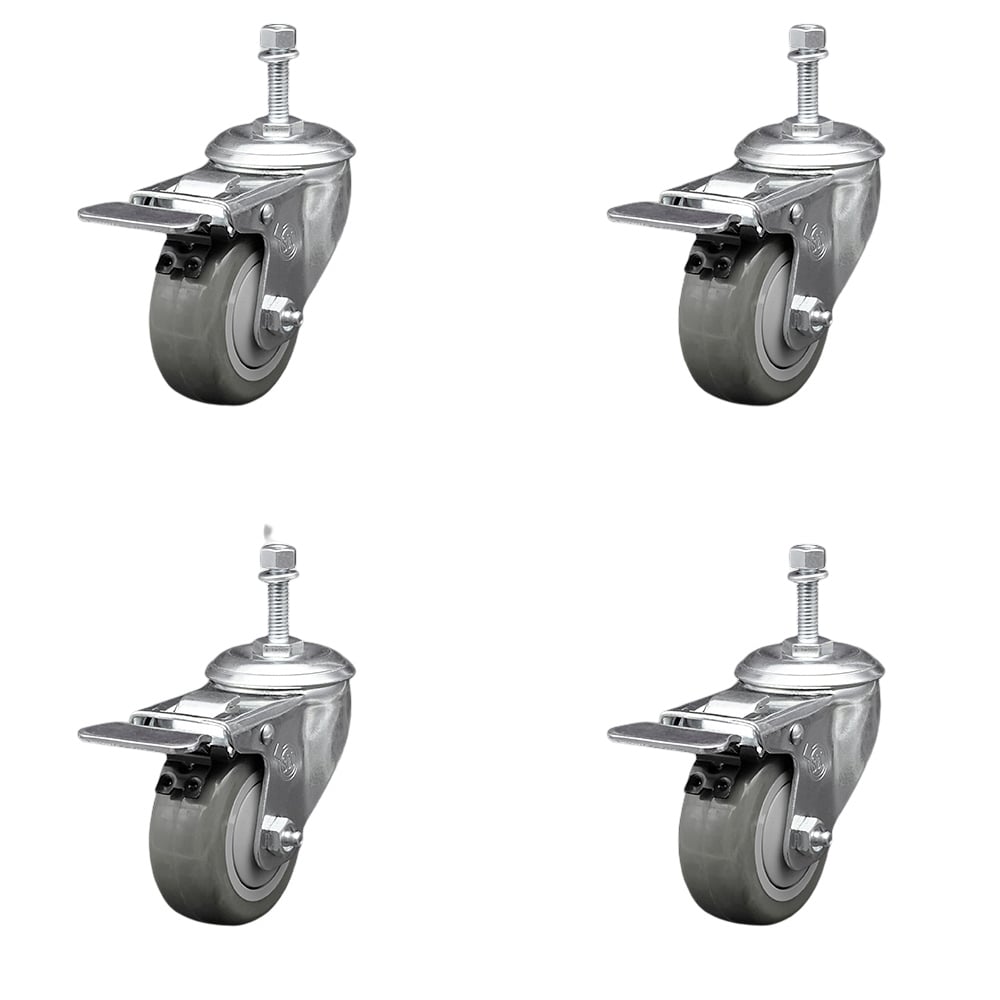 SCC-SSTSTTL20S3514-PPUB-M1015-4 Stainless Steel Polyurethane Swivel Threaded Stem Caster with 3.5 x 1.25 in. Gray Wheels & 10 mm Stems - Set of 4