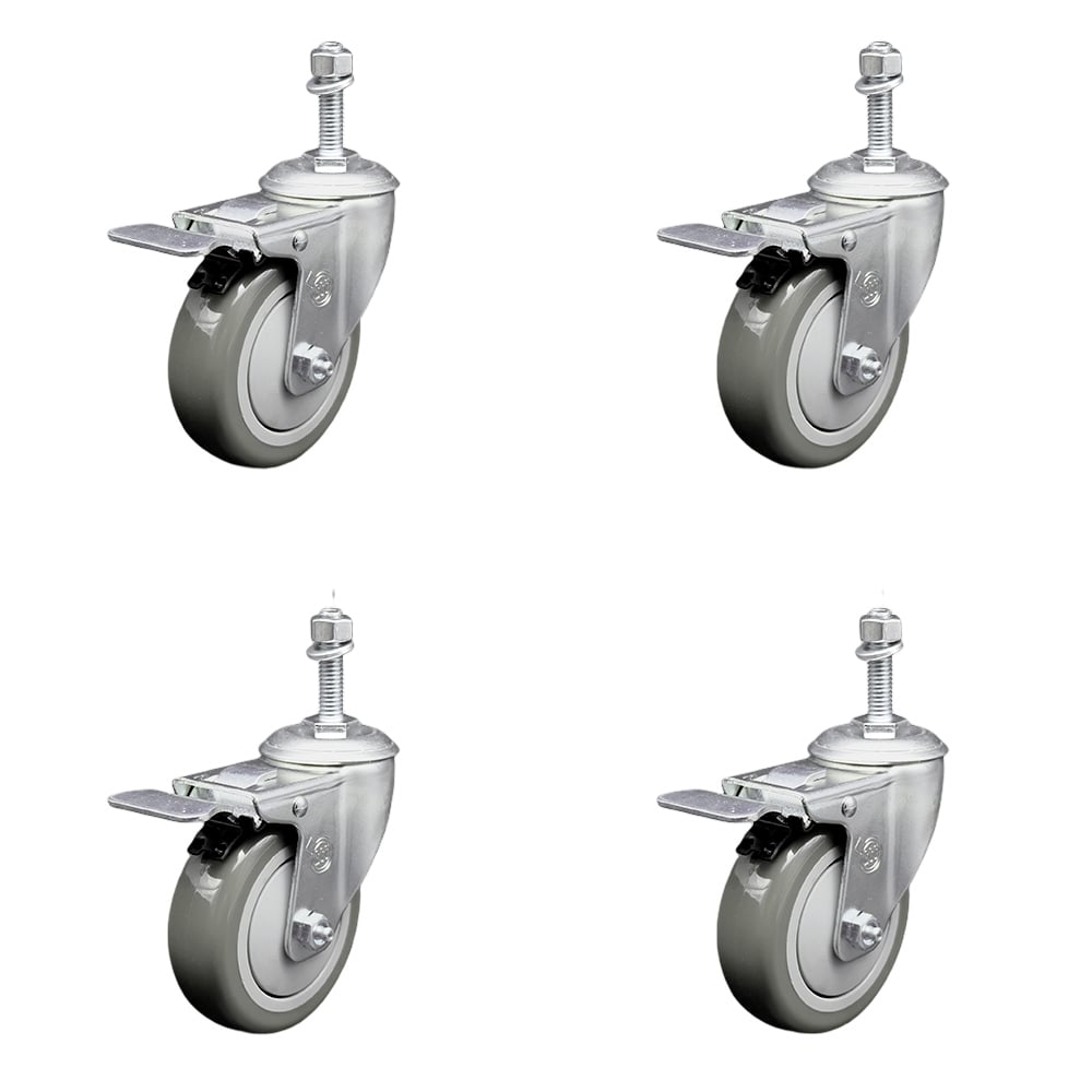 SCC-SSTSTTL20S414-PPUB-M1015-4 Stainless Steel Polyurethane Swivel Threaded Stem Caster with 4 x 1.25 in. Gray Wheels & 10 mm Stems - Set of 4