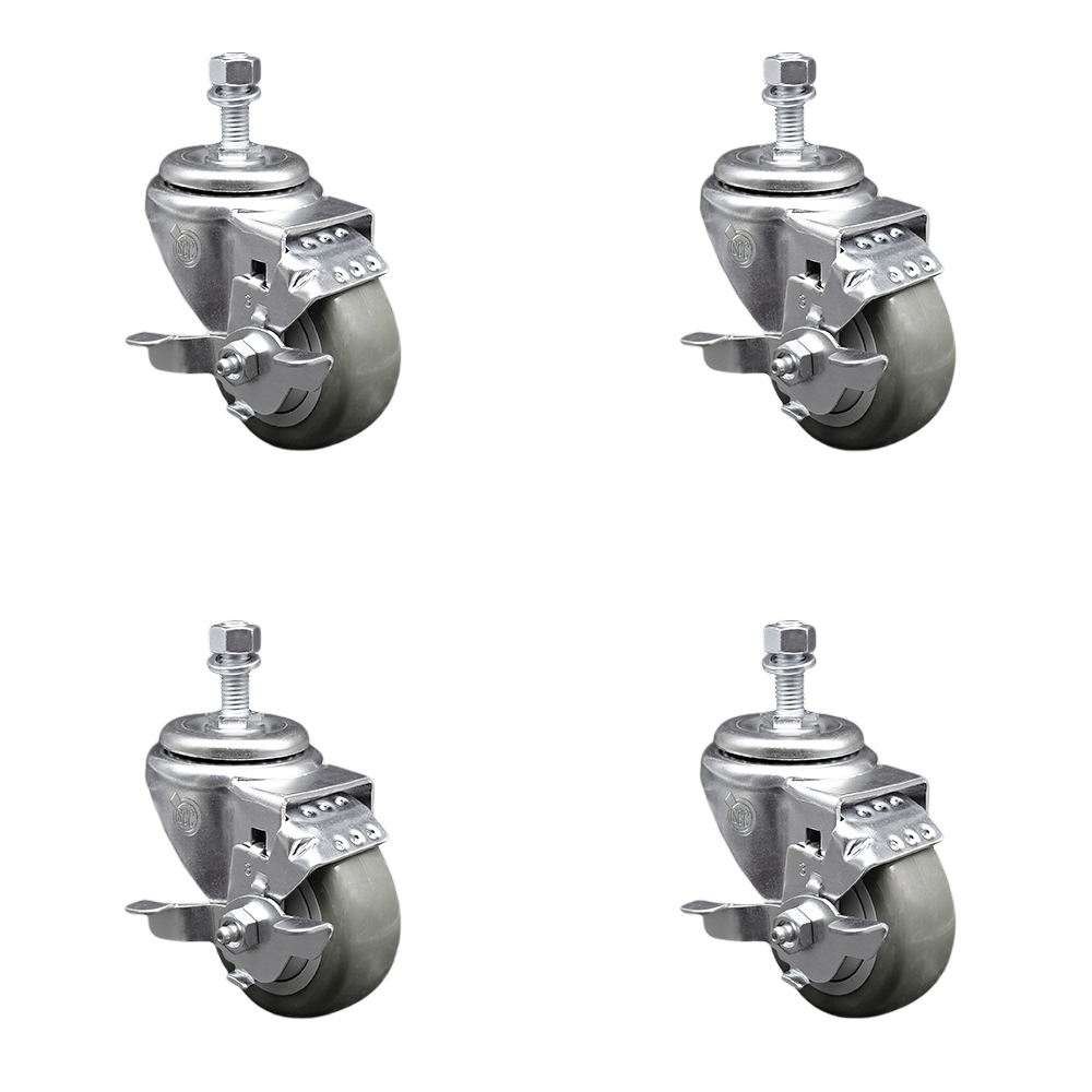 SCC-TS20S314-PPUB-TLB-M1215-4 Polyurethane Swivel Threaded Stem Caster with 3 x 1.25 in. Gray Wheels & 12 mm Stems - Set of 4