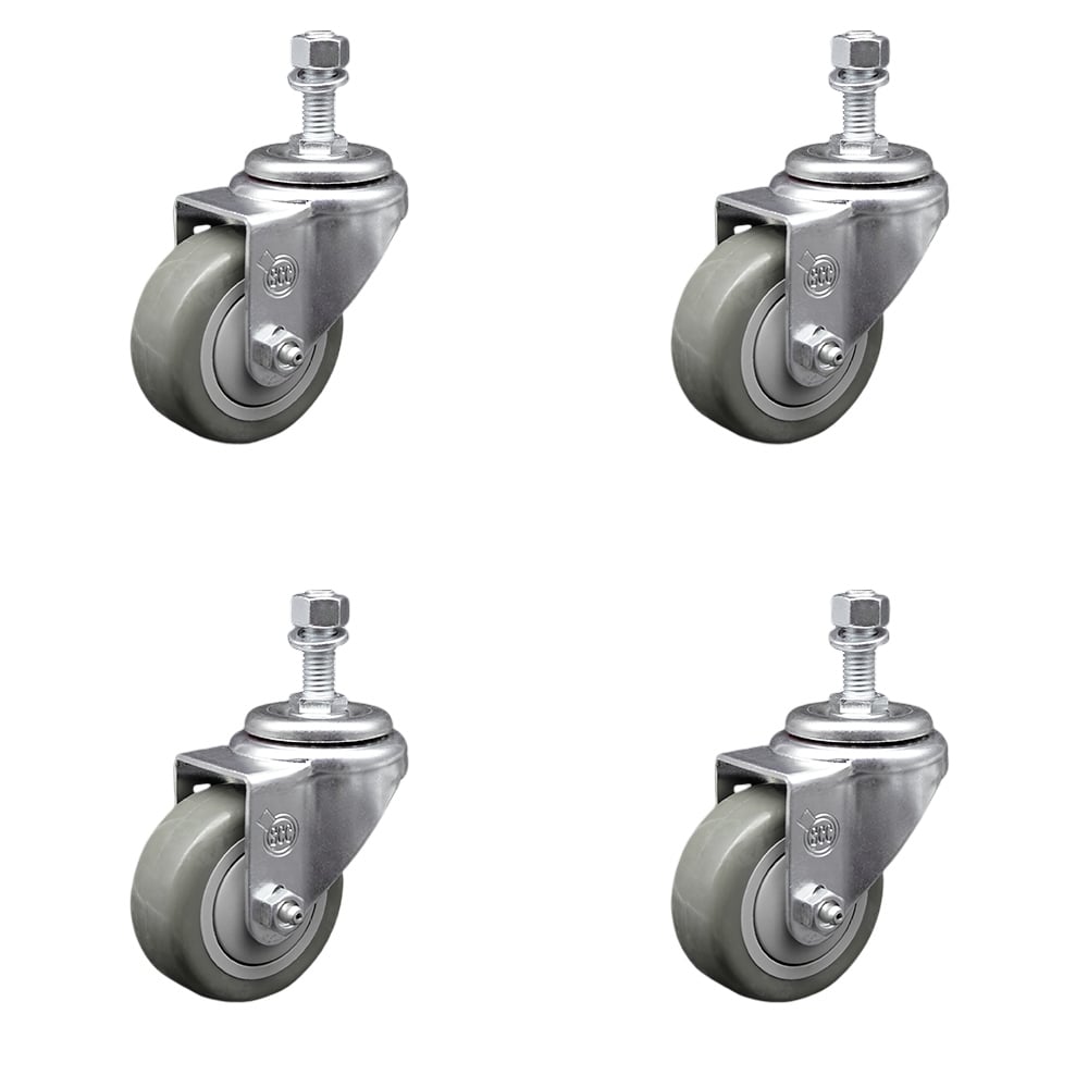 SCC-TS20S3514-PPUB-M1215-4 Polyurethane Swivel Threaded Stem Caster with 3.5 x 1.25 in. Gray Wheels & 12 mm Stems - Set of 4