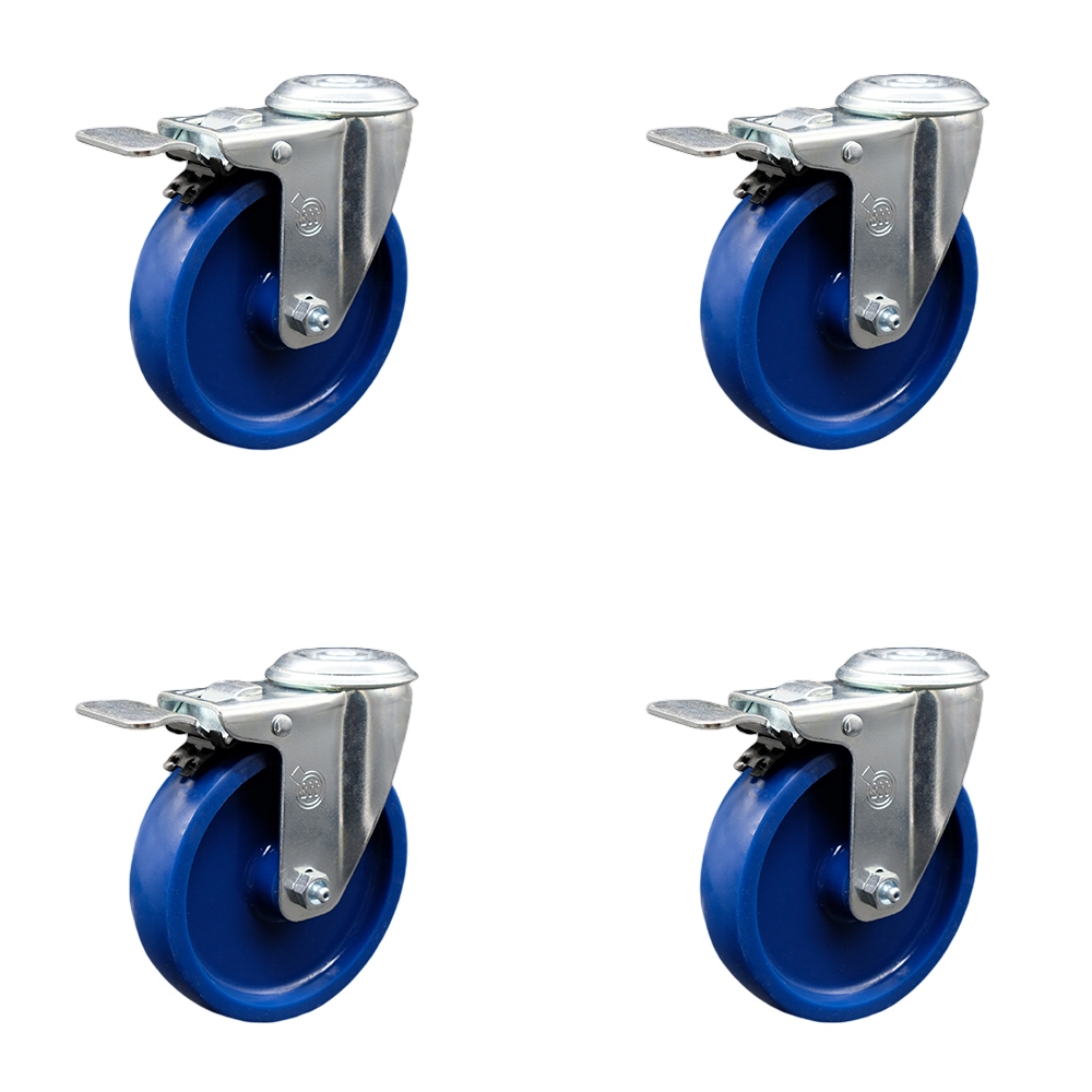 SCC-SSBHTTL20S514-SPUS-4 Stainless Steel Solid Polyurethane Swivel Bolt Hole Caster with 5 x 1.25 in. Blue Wheels - Set of 4