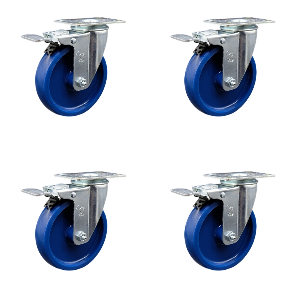 SCC-SSTTL20S514-SPUS-4 Stainless Steel Solid Polyurethane Swivel Top Plate Caster with 5 x 1.25 in. Blue Wheels - Set of 4