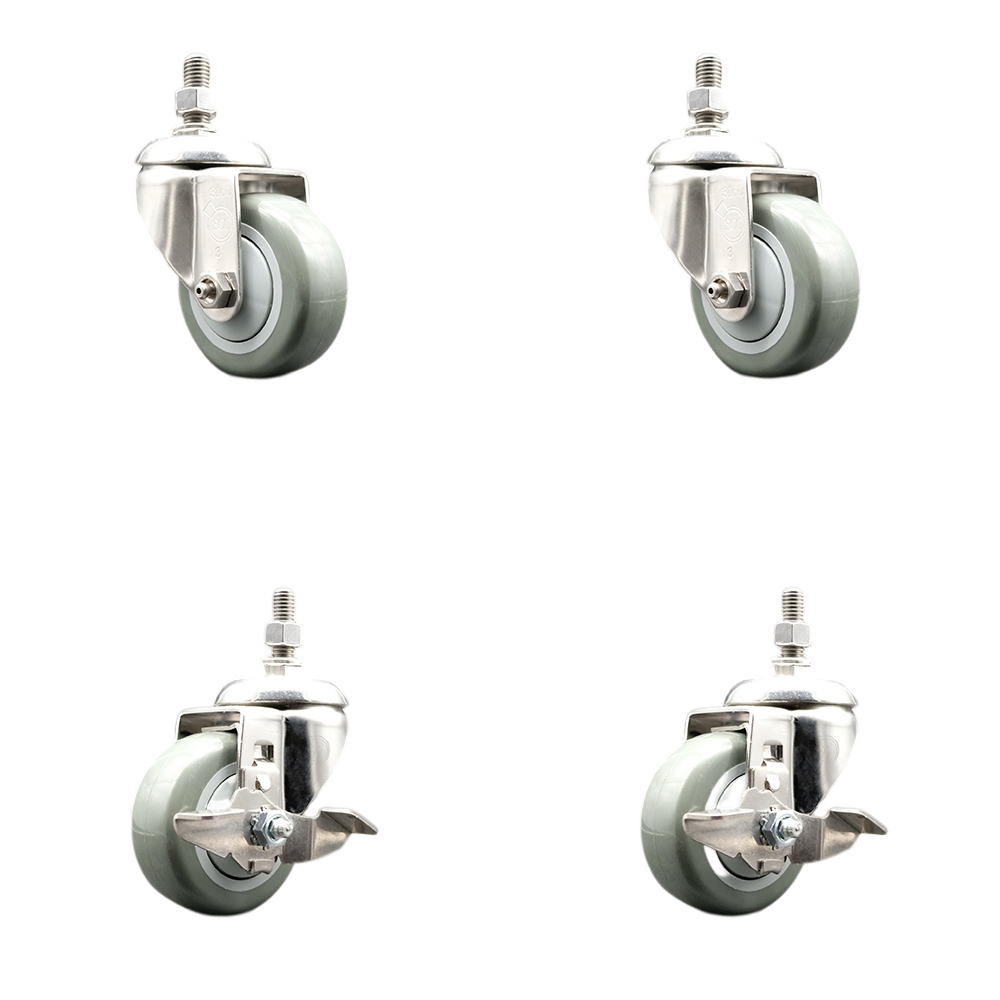 Poly Swivel Stem Caster with 3.5 in. Gray Caster Wheels, 0.5 in. Threaded Stems - 316 Stainless Steel Casters - Set of 4