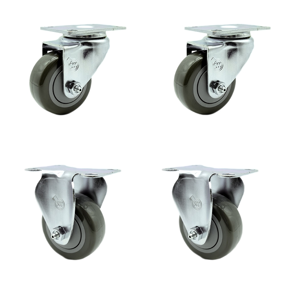 SCC-20S314-PPUB-2-R314-2 Polyurethane Swivel Top Plate Caster with 3 in. Gray Wheels - Set of 4