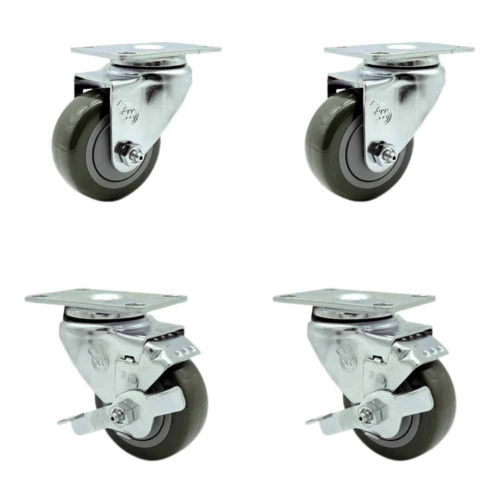 SCC-20S314-PPUB-2-TLB-2 Polyurethane Swivel Top Plate Caster with 3 in. Gray Wheels - Set of 4