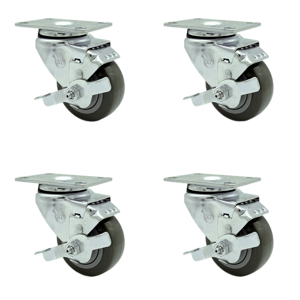 SCC-20S3514-PPUB-TLB-4 Polyurethane Swivel Top Plate Caster with 3.5 in. Gray Wheels - Set of 4