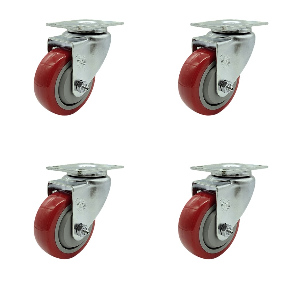 SCC-20S3514-PPUB-RED-4 Polyurethane Swivel Top Plate Caster with 3.5 in. Red Wheels - Set of 4