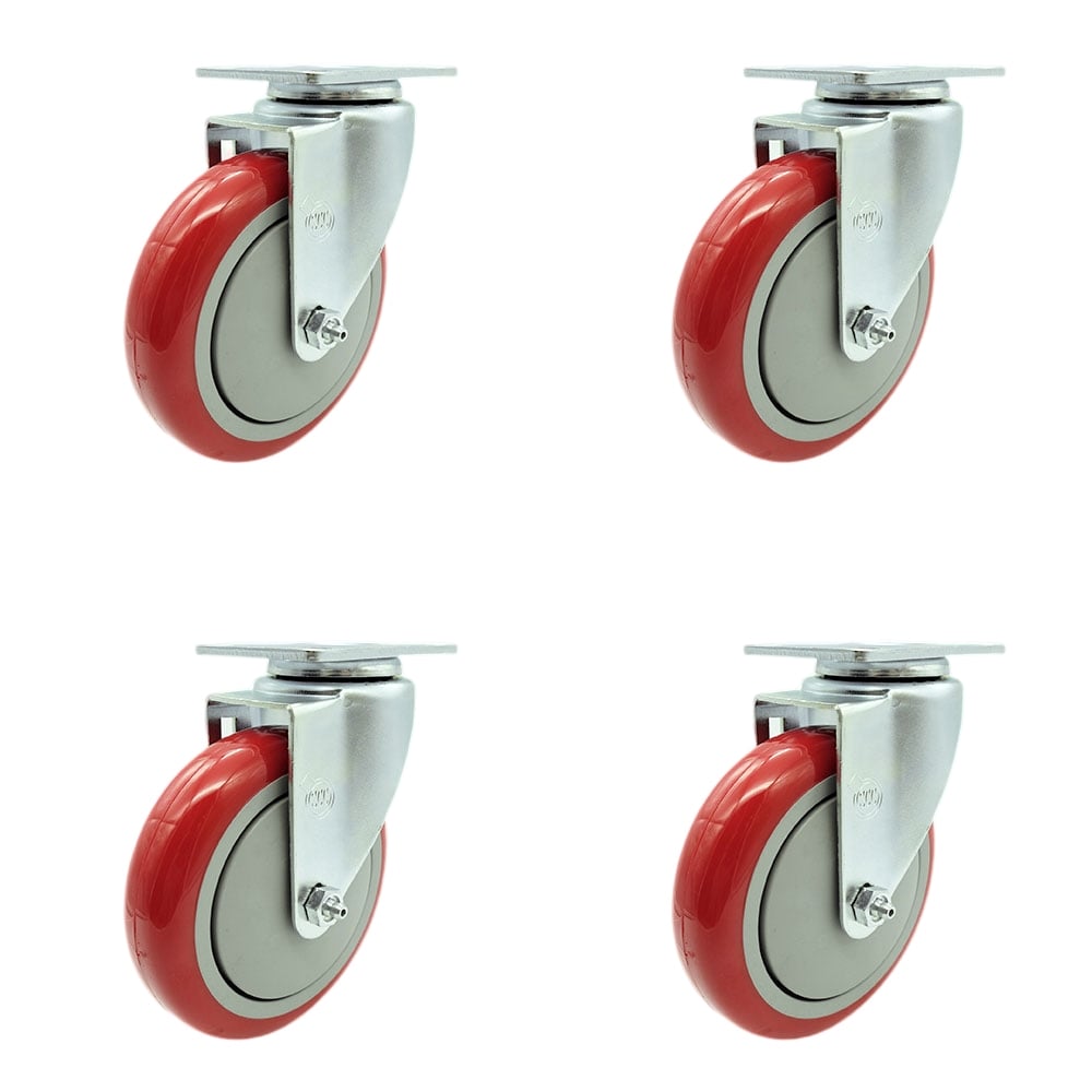SCC-20S514-PPUB-RED-4 Polyurethane Swivel Top Plate Caster with 5 in. Red Wheels - Set of 4