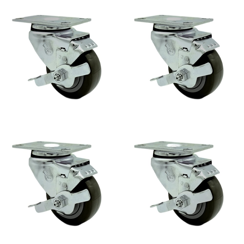 SCC-SS20S314-PPUB-TLB-4 Stainless Steel Polyurethane Swivel Top Plate Caster with 3 x 1.25 in. Gray Wheels - Set of 4