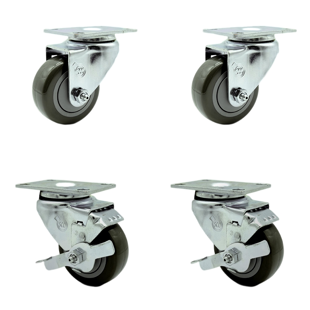SCC-SS20S314-PPUB-2-TLB-2 Stainless Steel Polyurethane Swivel Top Plate Caster with 3 x 1.25 in. Gray Wheels - Set of 4
