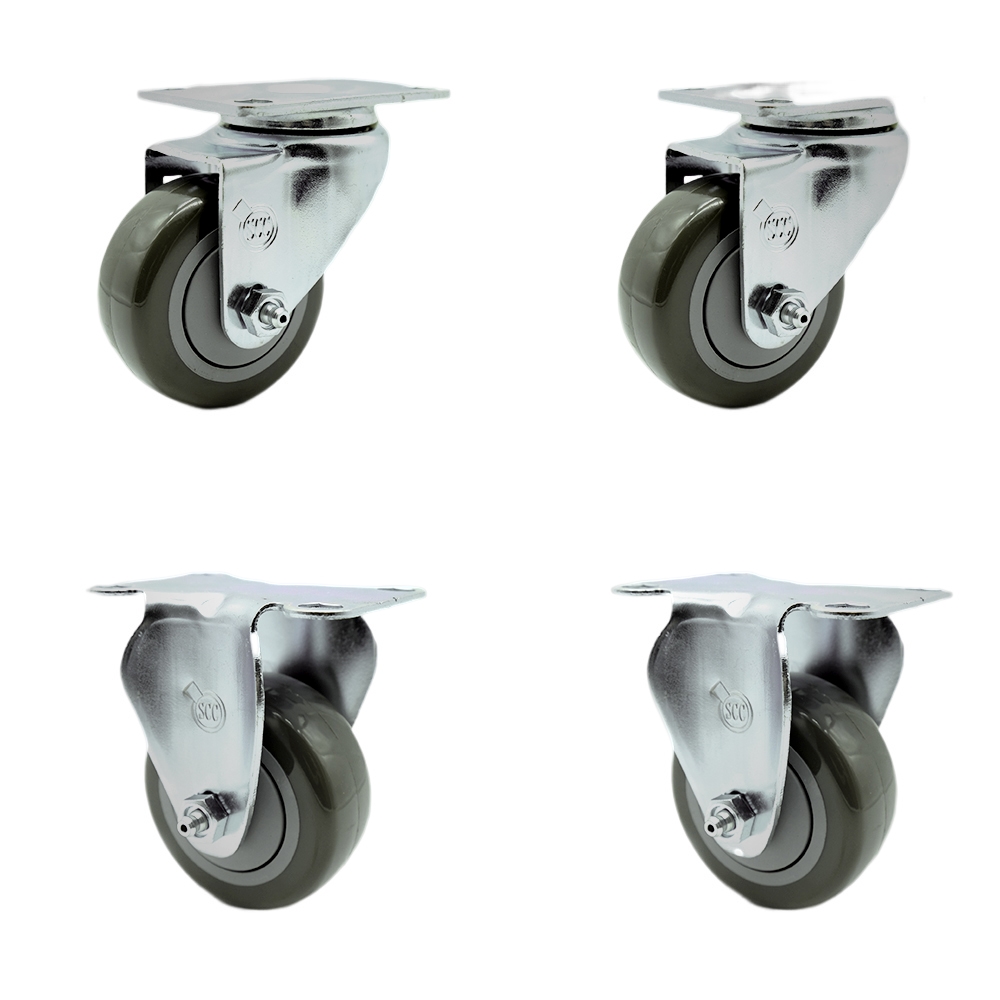 SCC-SS20S3514-PPUB-2-R3514-2 Stainless Steel Polyurethane Swivel Top Plate Caster with 3.5 x 1.25 in. Gray Wheels - Set of 4