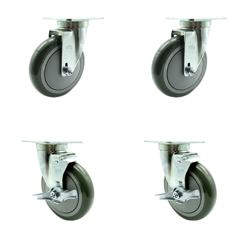 SCC-20S514-PPUB-TPU1-2-TLB-2 Universal Kitchen Casters 5 x 1.25 in. Polyurethane Gray Wheels Caster - Non Marking - Set of 4