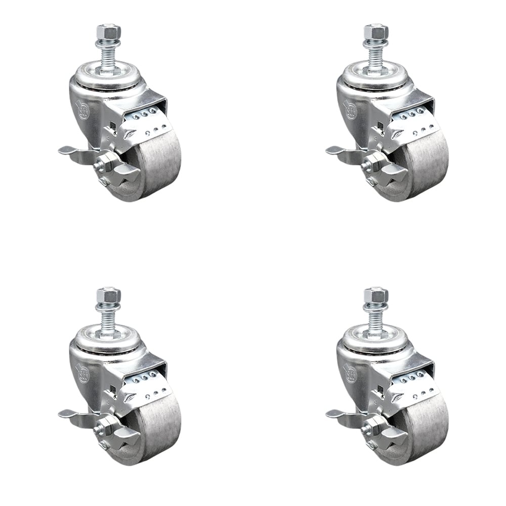 SCC-TS20S314-SSS-TLB-121315-4 Semi Steel Cast Iron Swivel Threaded Stem Caster with 3 x 1.25 in. Silver Wheels & 0.5 in. Stems - Set of 4