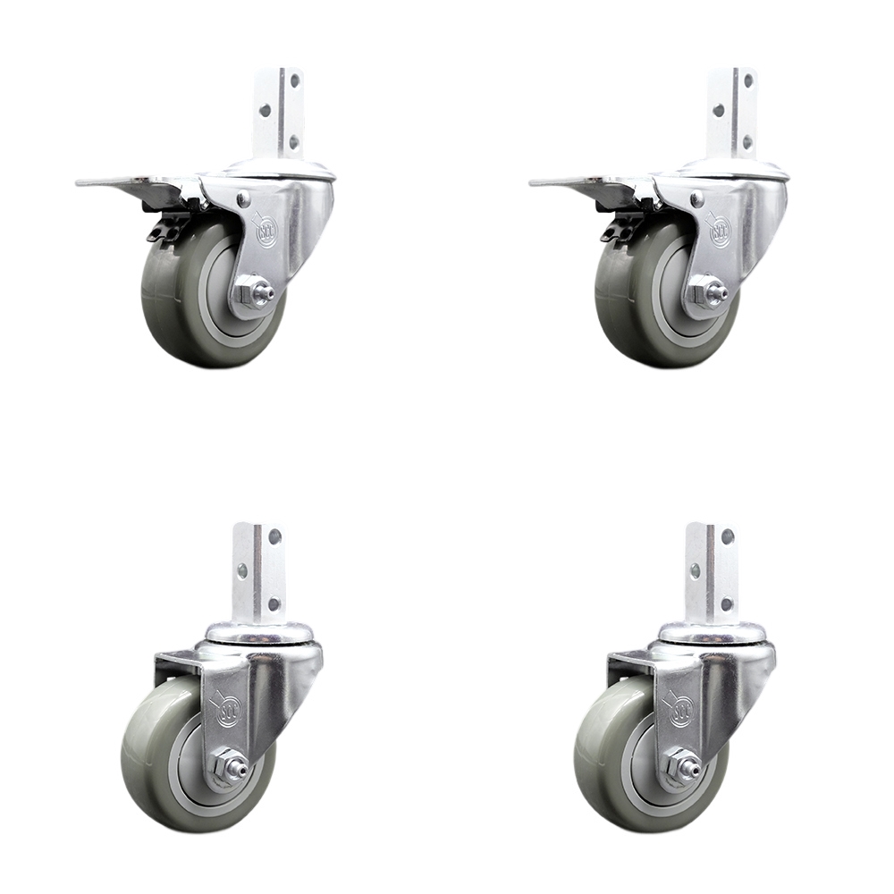 Swivel Square Stem Caster with 3.5 x 1.25 in. Gray Poly Wheel, 0.75 x 2 in. Square Stem with 3 0.26 in. Diameter Mounting Holes - Set of 4