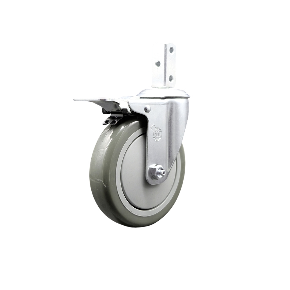 Swivel Square Stem Caster with 5 x 1.25 in. Gray Polyurethane Wheel, 0.87 x 2 in. Square Stem with 3 0.26 in. Diameter Mounting Holes