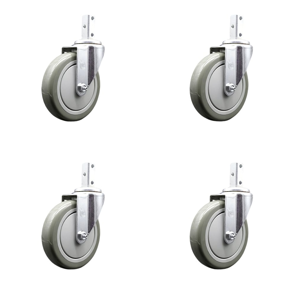 Swivel Square Stem Caster with 5 x 1.25 in. Gray Polyurethane Wheel, 0.87 x 2 in. Square Stem with 3 0.26 in. Diameter Mounting Holes - Set of 4