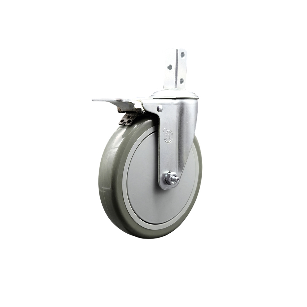Swivel Square Stem Caster with 6 x 1.25 in. Gray Polyurethane Wheel, 0.87 x 2 in. Square Stem with 3 0.26 in. Diameter Mounting Holes