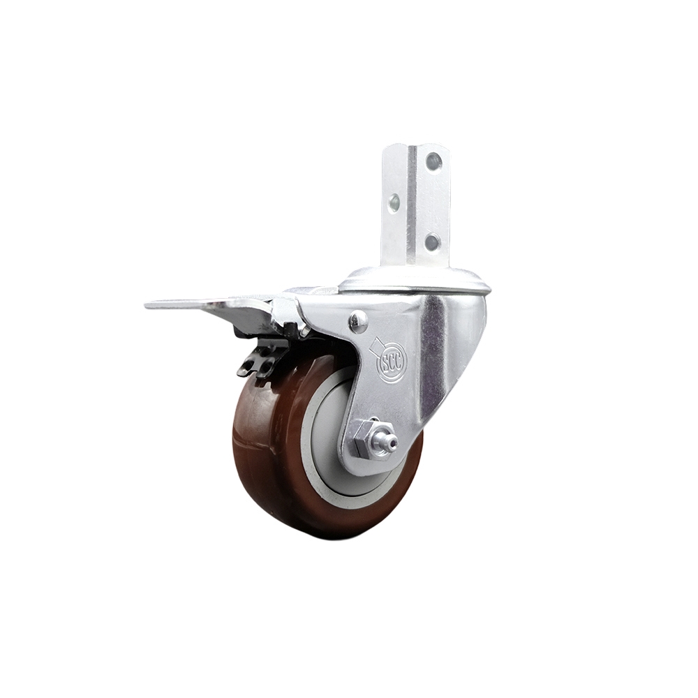 Swivel Square Stem Caster with 3 x 1.25 in. Maroon Polyurethane Wheel, 0.87 x 2 in. Square Stem with 3 0.26 in. Diameter Mounting Holes