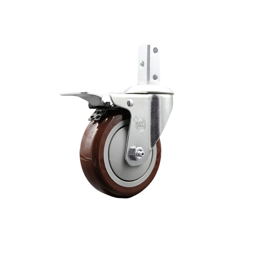 Swivel Square Stem Caster with 4 x 1.25 in. Maroon Polyurethane Wheel, 0.75 x 2 in. Square Stem with 3 0.26 in. Diameter Mounting Holes