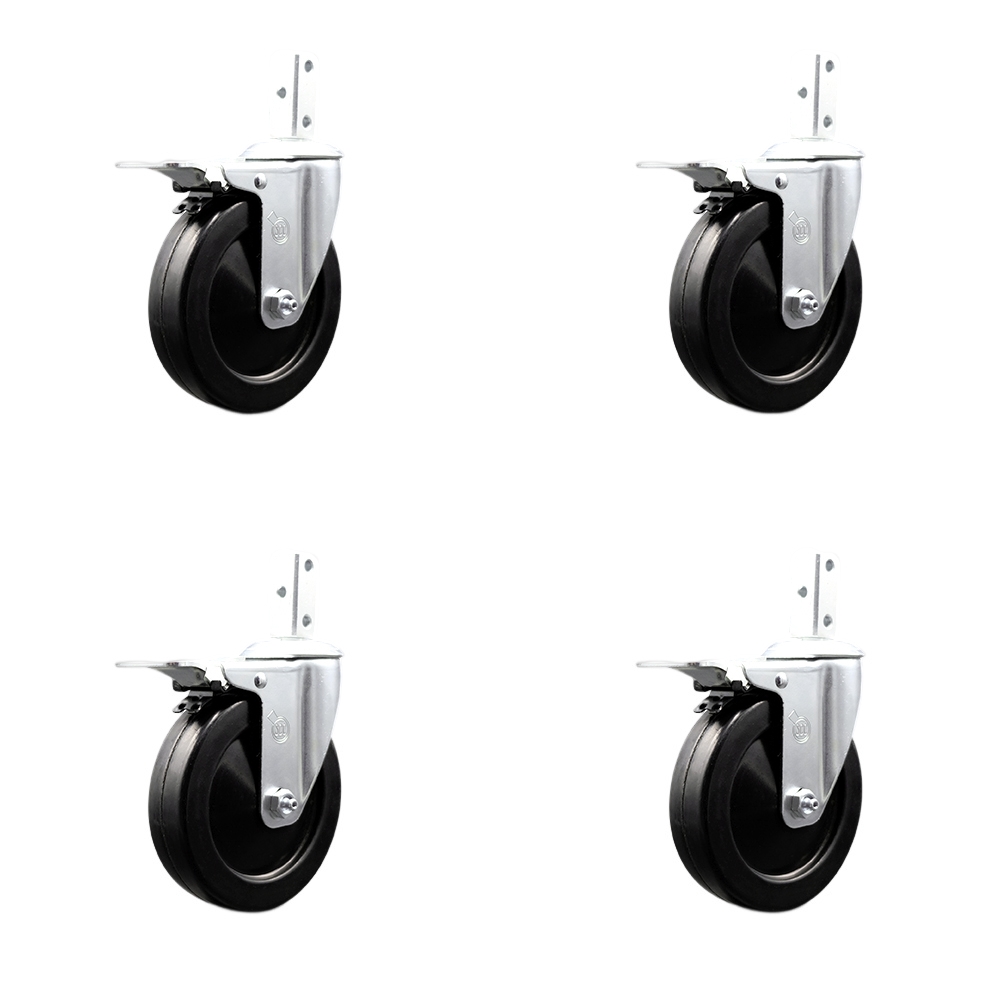 Swivel Square Stem Caster with 5 x 1.25 in. Black Soft Rubber Wheel, 0.87 x 2 in. Square Stem with 3 0.26 in. Diameter Mounting Holes - Set of 4