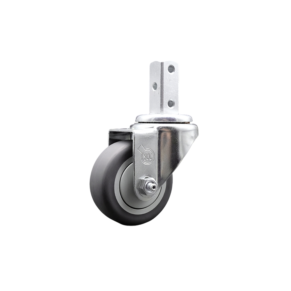 Swivel Square Stem Caster with 3 x 1.25 in. Gray Thermoplastic Rubber Wheel, 0.87 x 2 in. Square Stem with 3 0.26 in. Diameter Mounting Holes