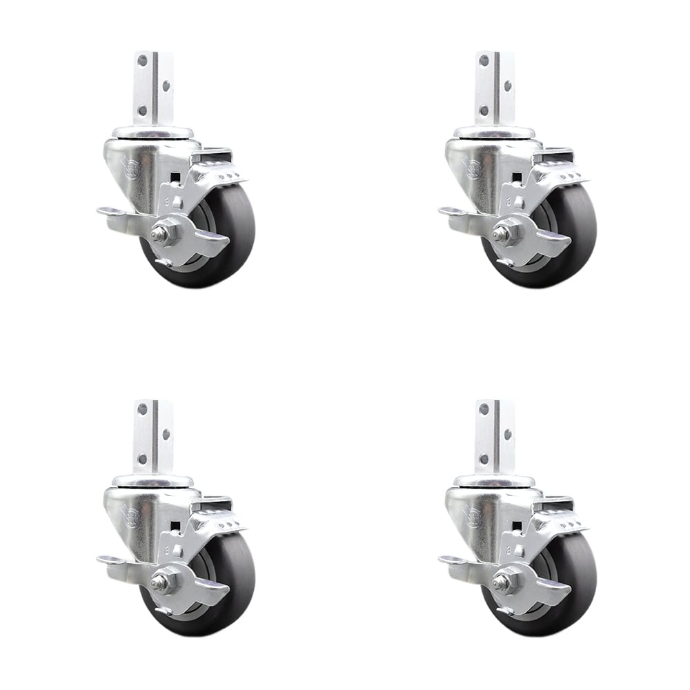 SCC-SQ20S314-TPRB-TLB-78-4 Swivel Square Stem Caster with 3 x 1.25 in. Gray Thermoplastic Rubber Wheel, 0.87 x 2 in. Square Stem - Set of 4