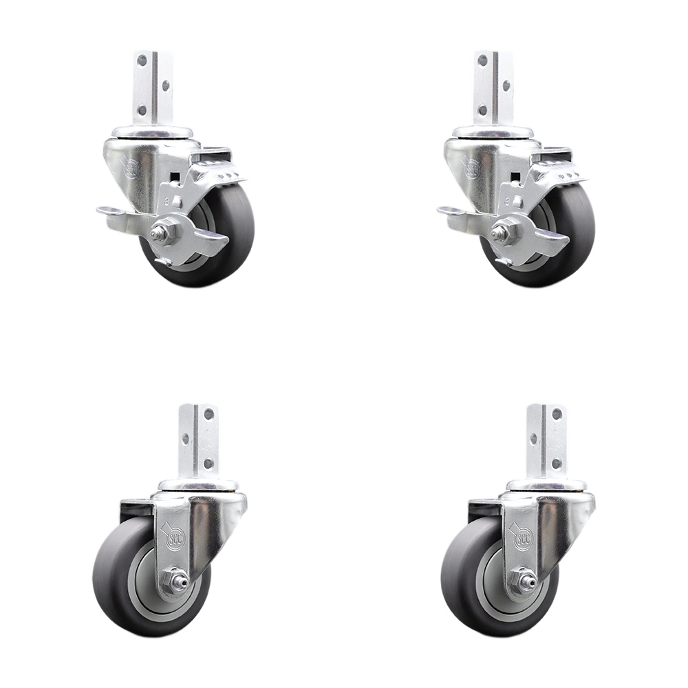 SCC-SQ20S314-TPRB-TLB-78-2-S-2 Swivel Square Stem Caster with 3 x 1.25 in. Gray Thermoplastic Rubber Wheel, 0.87 x 2 in. Square Stem - Set of 4
