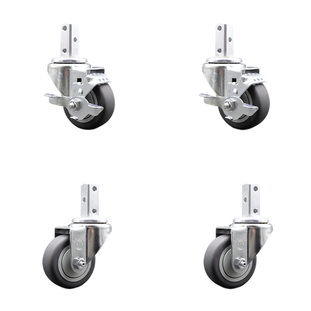 Swivel Square Stem Caster with 3.5 x 1.25 in. Gray Thermoplastic Rubber Wheel, 0.75 x 2 in. Square Stem - Set of 4