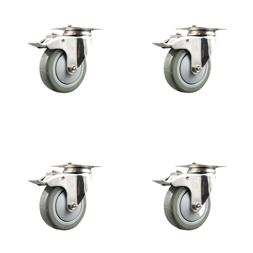 SCC-SS316TTL20S414-PPUB-4 Polyurethane Swivel Top Plate Caster with 4 in. 316 Stainless Steel Gray Wheels - Set of 4