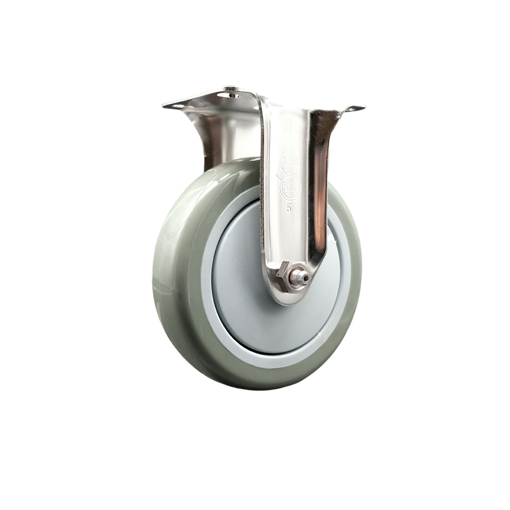 SCC-SS31620R514-PPUB Polyurethane Rigid Top Plate Caster with 5 in. Gray Caster Wheel - 316 Stainless Steel Caster