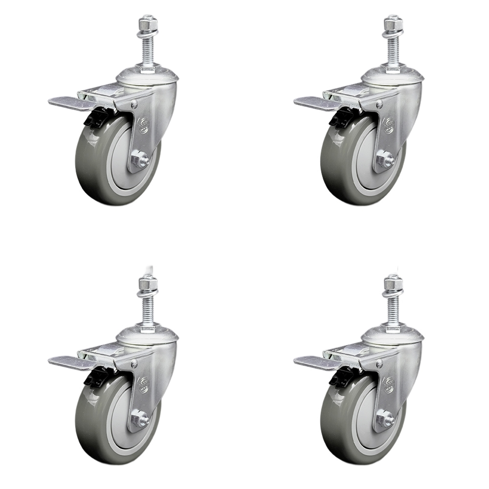 SCC-SSTSTTL20S414-PPUB-381615-4 Stainless Steel Polyurethane Swivel Threaded Stem Caster with 4 x 1.25 in. Gray Wheels & 0.38 in. Stems - Set of 4