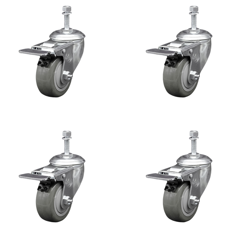 SCC-TSTTL20S3514-PPUB-M1015-4 Polyurethane Swivel Threaded Stem Caster with 3.5 x 1.25 in. Gray Wheels & 10 mm Stems - Set of 4