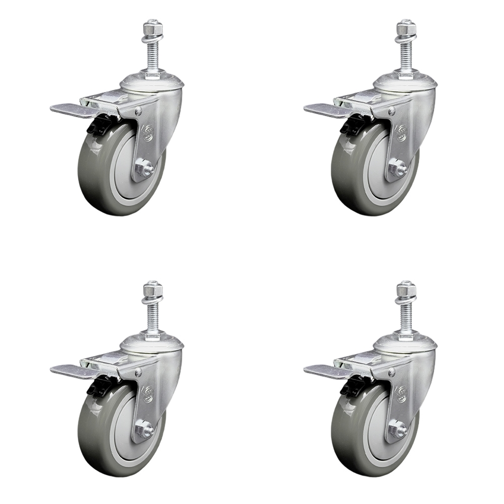 SCC-TSTTL20S414-PPUB-M1015-4 Polyurethane Swivel Threaded Stem Caster with 4 x 1.25 in. Gray Wheels & 10 mm Stems - Set of 4