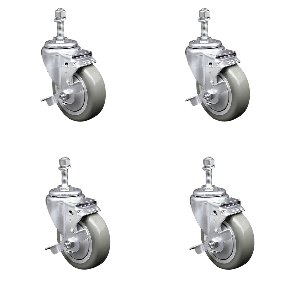 SCC-SSTS20S414-PPUB-TLB-M1015-4 Stainless Steel Polyurethane Swivel Threaded Stem Caster with 4 x 1.25 in. Gray Wheels & 10 mm Stems - Set of 4