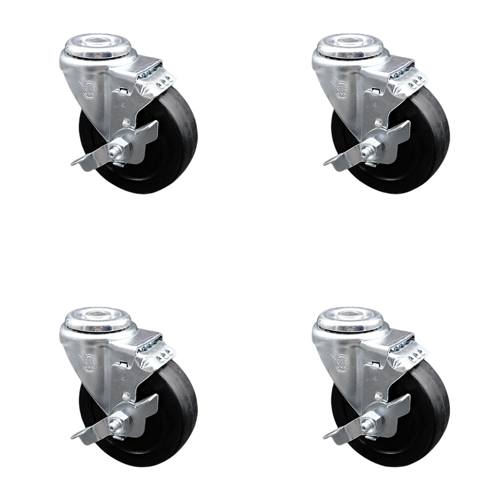 SCC-BH20S414-SRS-TLB-4 Soft Rubber Swivel Bolt Hole Caster with 4 x 1.25 in. Black Wheels - Set of 4