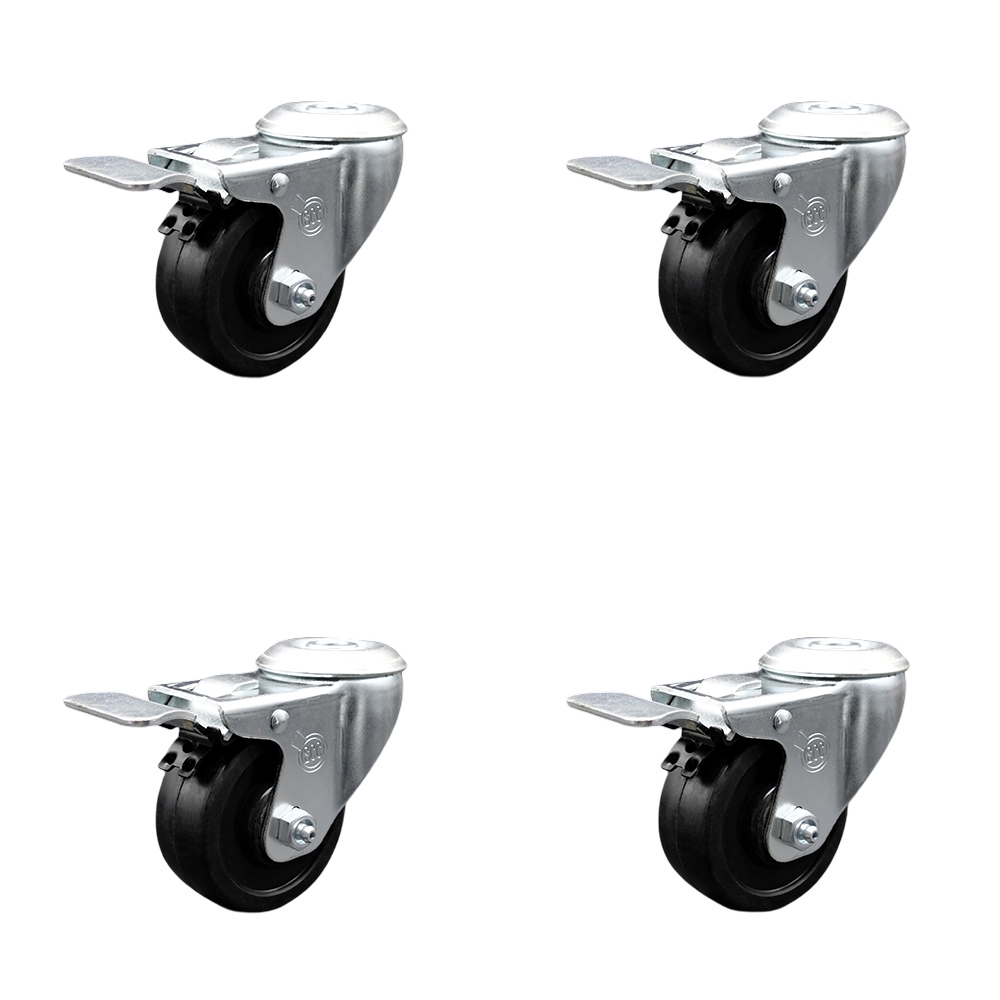 SCC-SSSSBHTTL20S3514-SRS-4 Stainless Steel Soft Rubber Swivel Bolt Hole Caster with 3.5 x 1.25 in. Black Wheels - Set of 4