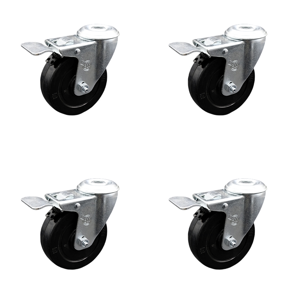 SCC-SSSSBHTTL20S414-SRS-4 Stainless Steel Soft Rubber Swivel Bolt Hole Caster with 4 x 1.25 in. Black Wheels - Set of 4